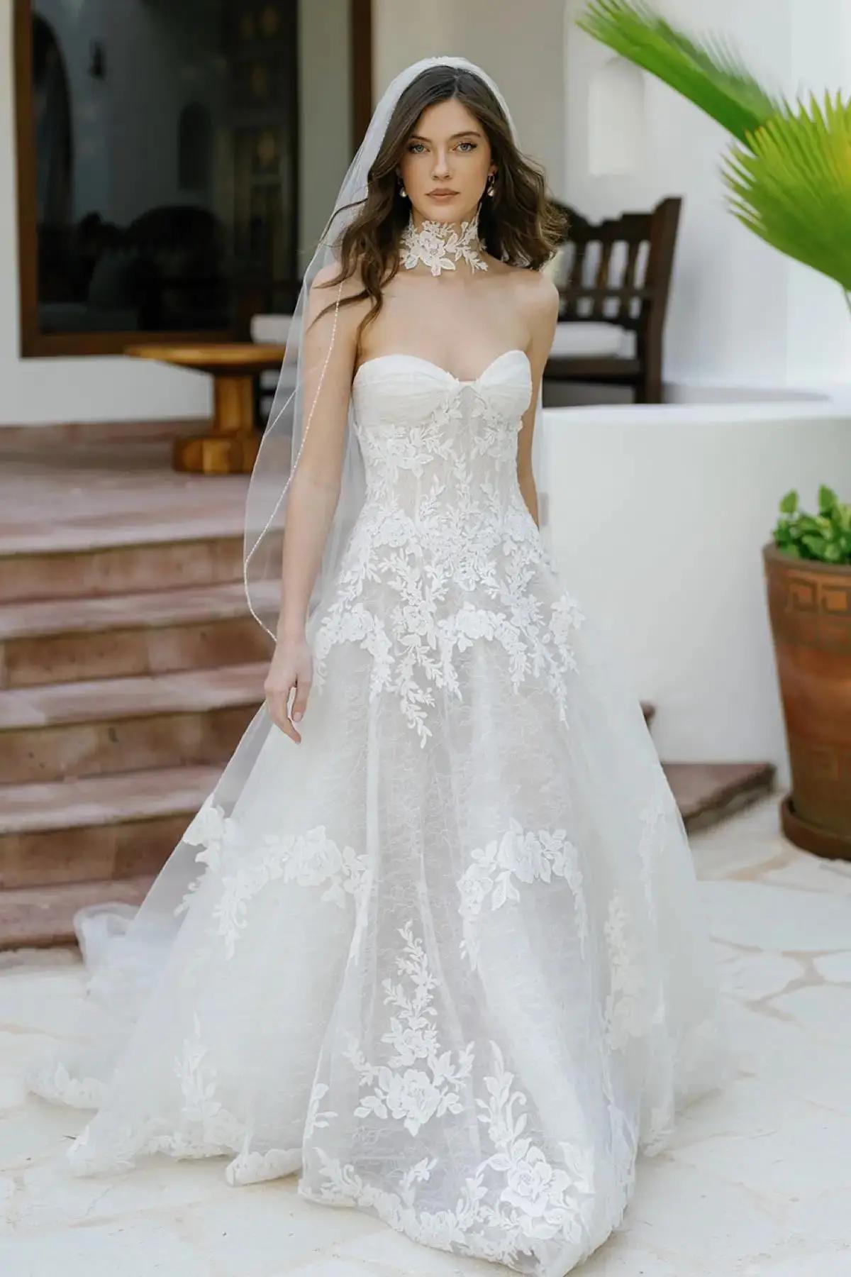 Model wearing Watters wedding dress