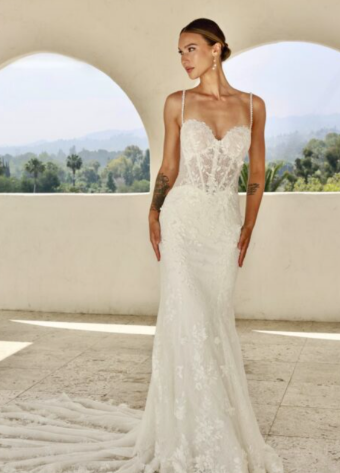 Martina Liana Plus Style #ML1854 - Lace Up #2 default (IV-RUM) IVORY LACE IVORY AND RUM TULLE OVER RUM GOWN thumbnail