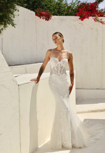 Martina Liana Plus Style #ML1854 - Lace Up #0 default (IV-RUM) IVORY LACE IVORY AND RUM TULLE OVER RUM GOWN thumbnail